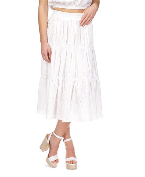 Michael Kors Women's Ruffled Tiered Eyelet Midi Skirt 